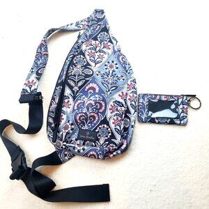 Vera Bradley Lighten Up Essential Compact Sling Purse Ornate Bloom & Zip ID Case